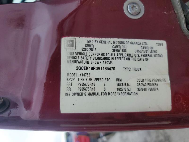 67509626 :رقم المزاد ، 2GCEK19R0V1165470 vin ، 1997 Chevrolet Gmt-400 مزاد بيع