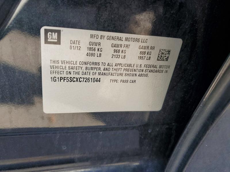 Продаж на аукціоні авто 2012 Chevrolet Cruze, vin: 1G1PF5SCXC7261044, номер лоту: 70108306