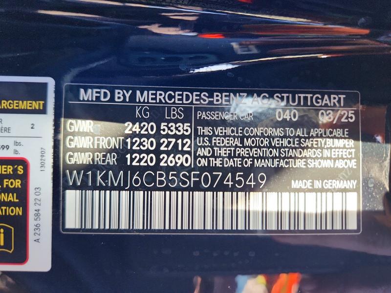 Продажа на аукционе авто 2025 Mercedes-benz Cle, vin: W1KMJ6CB5SF074549, номер лота: 70279076