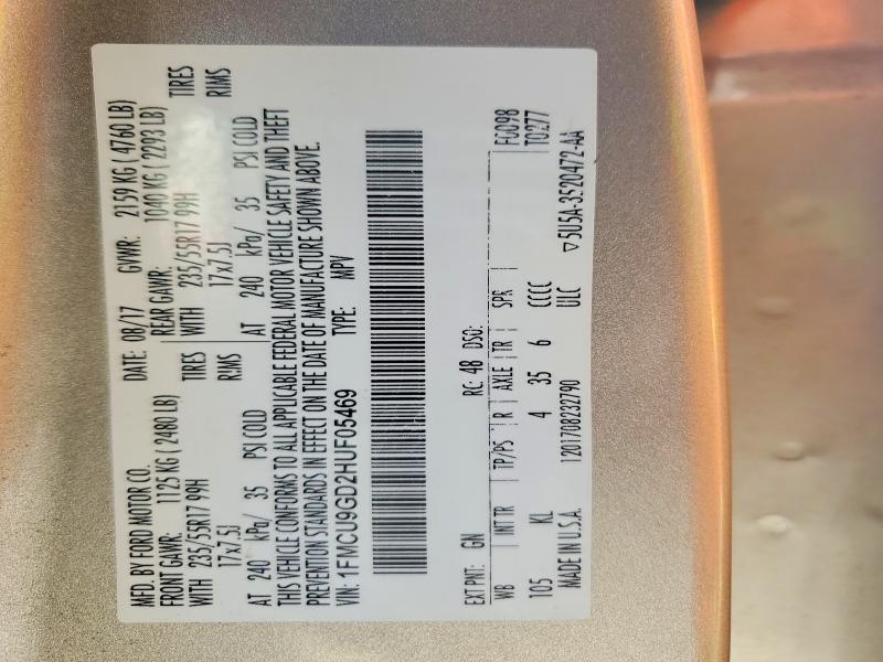 69638886 :رقم المزاد ، 1FMCU9GD2HUF05469 vin ، 2017 Ford Escape مزاد بيع