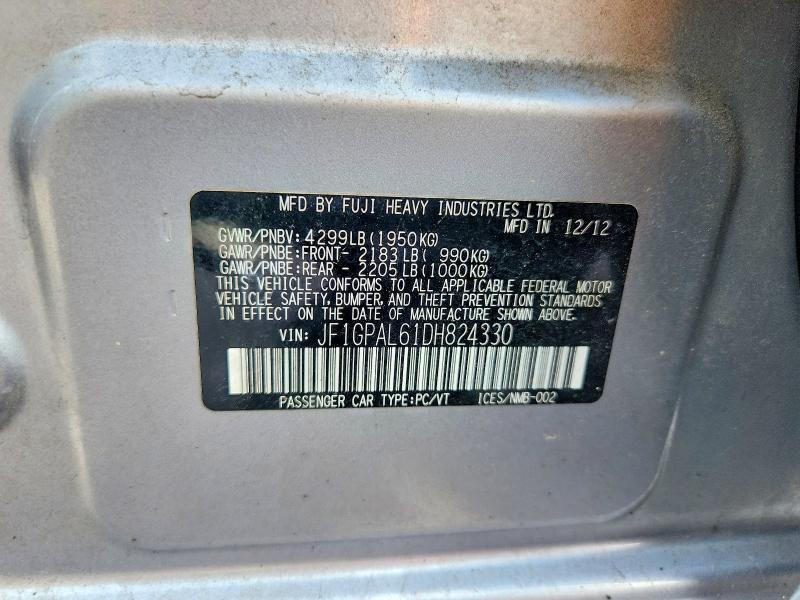 Продажа на аукционе авто 2013 Subaru Impreza, vin: JF1GPAL61DH824330, номер лота: 67350966
