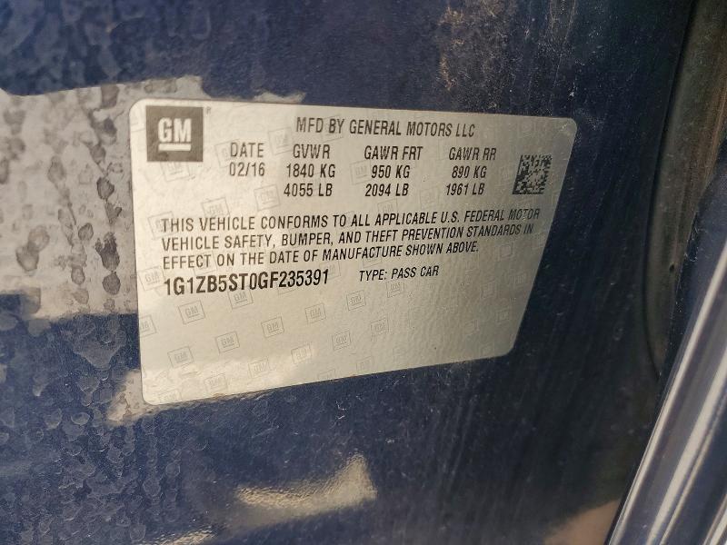 69552906 :رقم المزاد ، 1G1ZB5ST0GF235391 vin ، 2016 Chevrolet Malibu مزاد بيع