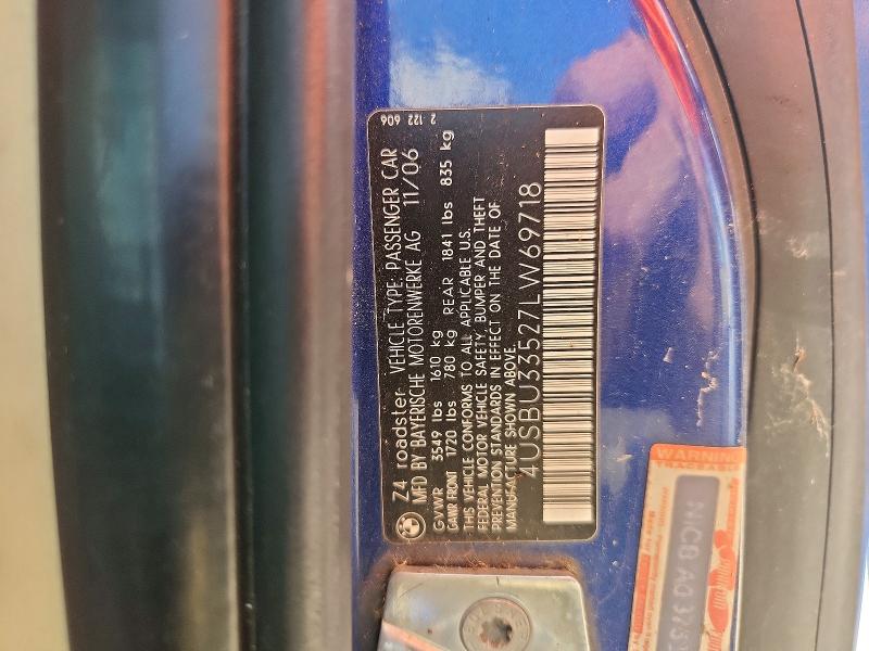 69048896 :رقم المزاد ، 4USBU33527LW69718 vin ، 2007 Bmw Z4 مزاد بيع