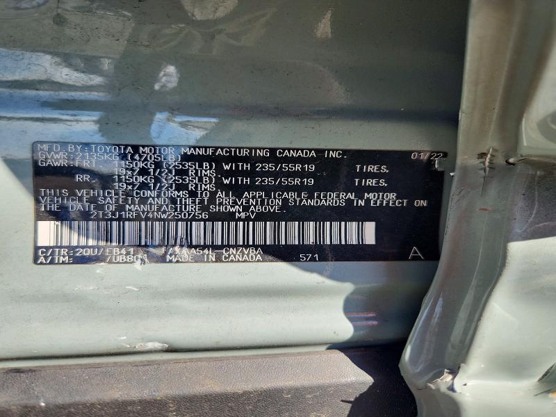 Aukcja sprzedaży 2022 Toyota Rav4, vin: 2T3J1RFV4NW250756, numer aukcji: 68304476