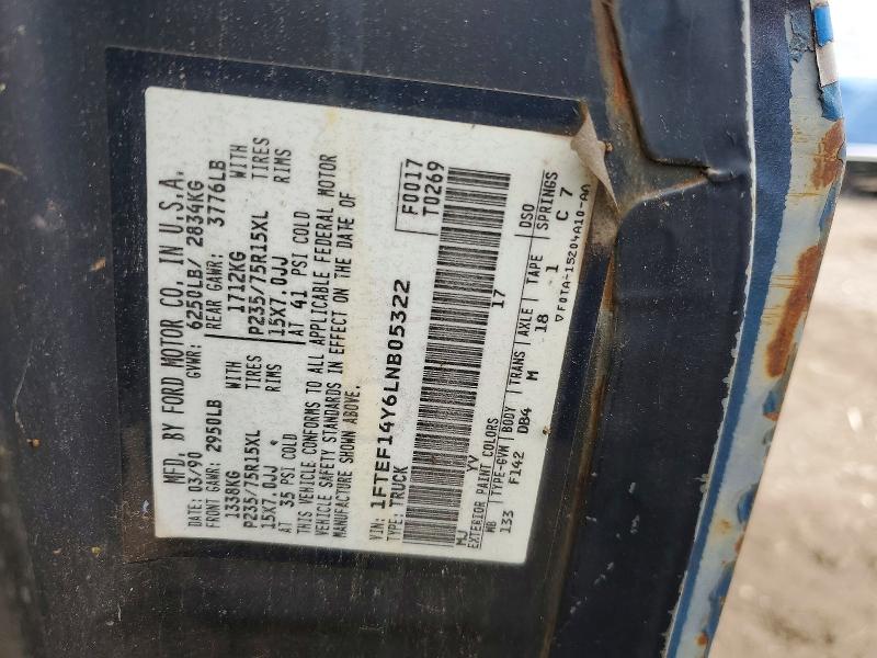 1990 Ford F150 მანქანა იყიდება აუქციონზე, vin: 1FTEF14Y6LNB05322, აუქციონის ნომერი: 70282856