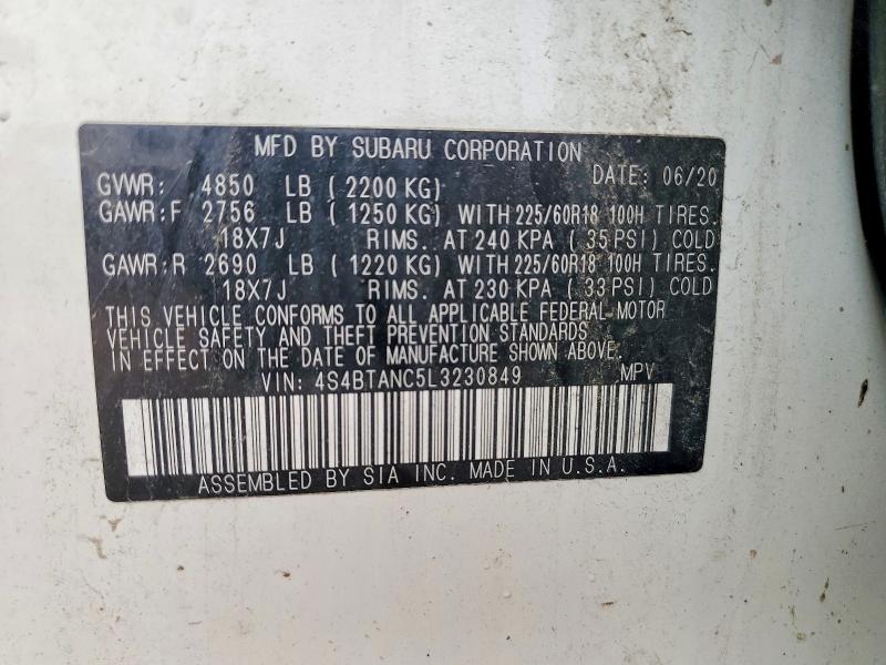 Aukcja sprzedaży 2020 Subaru Outback, vin: 4S4BTANC5L3230849, numer aukcji: 66348326