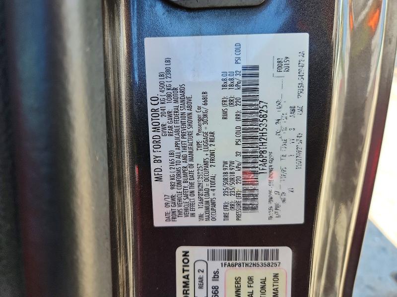 Продажа на аукционе авто 2017 Ford Mustang, vin: 1FA6P8TH2H5358257, номер лота: 70061796