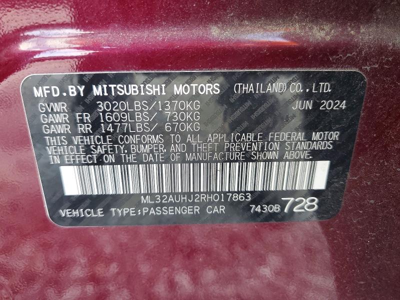 Aukcja sprzedaży 2024 Mitsubishi Mirage, vin: ML32AUHJ2RH017863, numer aukcji: 69883446
