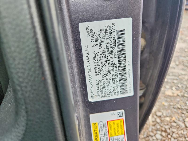 Auction sale of the 2020 Honda Accord, vin: 1HGCV1F32LA134577, lot number: 70519406
