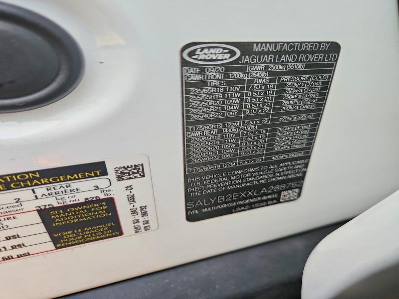 Aukcja sprzedaży 2020 Land Rover Range Rover Velar, vin: SALYB2EXXLA288762, numer aukcji: 64242916