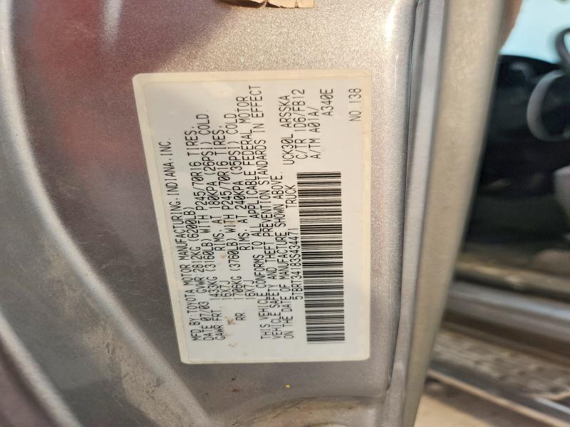 2003 Toyota Tundra მანქანა იყიდება აუქციონზე, vin: 5TBRT34183S434471, აუქციონის ნომერი: 69905666