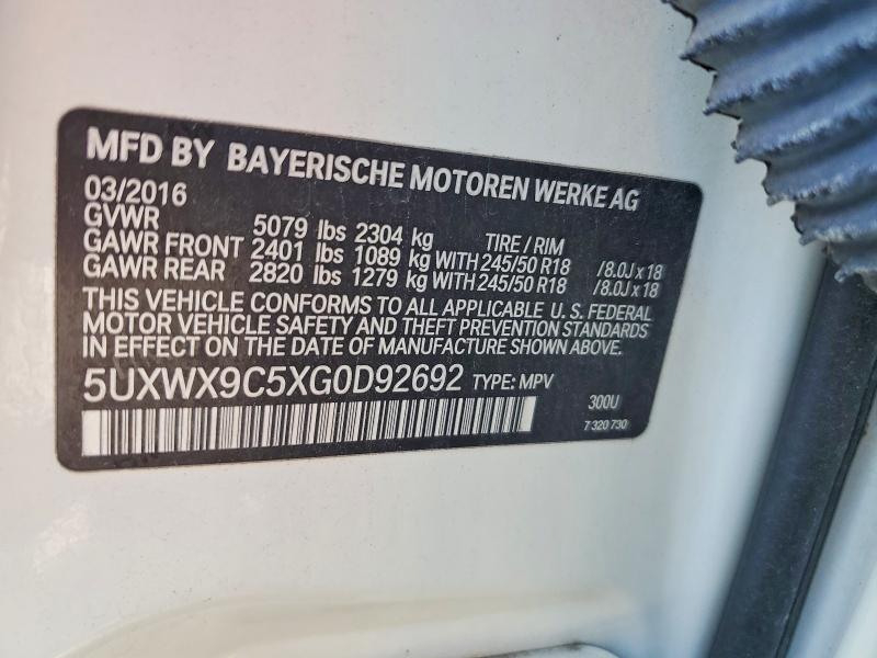 2016 Bmw X3 მანქანა იყიდება აუქციონზე, vin: 5UXWX9C5XG0D92692, აუქციონის ნომერი: 68629136