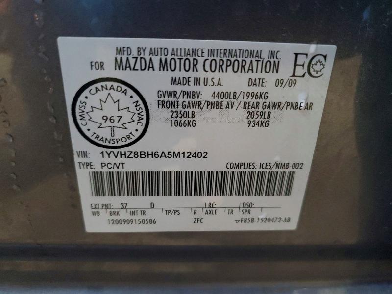 Aukcja sprzedaży 2010 Mazda 6, vin: 1YVHZ8BH6A5M12402, numer aukcji: 68248716