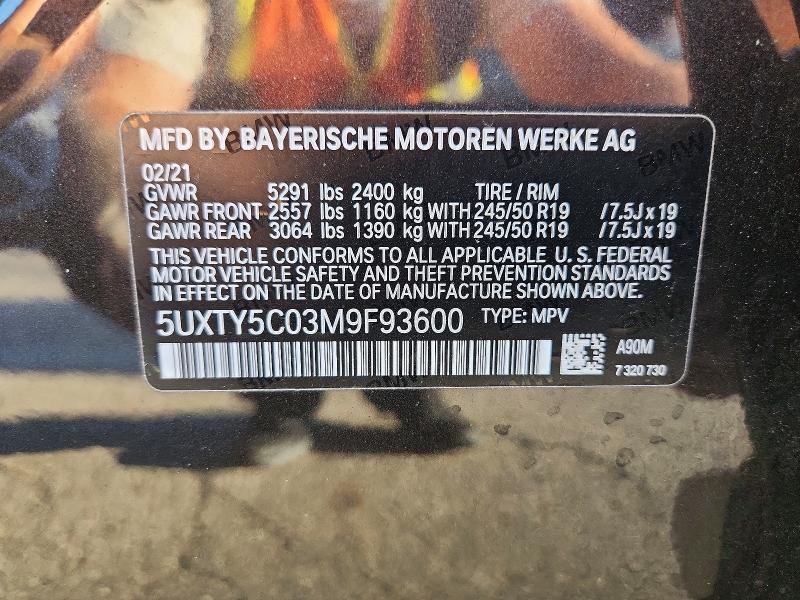 Aukcja sprzedaży 2021 Bmw X3, vin: 5UXTY5C03M9F93600        , numer aukcji: 69015966