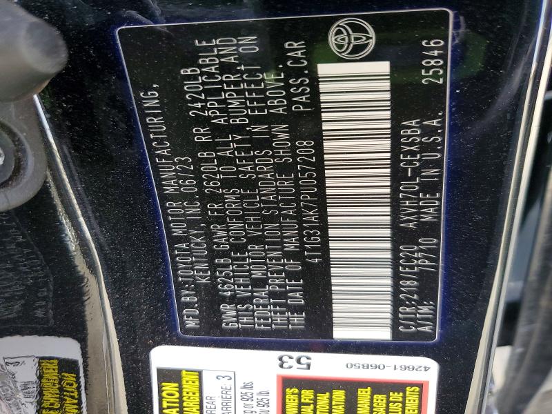 2023 Toyota Camry Hybrid მანქანა იყიდება აუქციონზე, vin: 4T1G31AK7PU057208, აუქციონის ნომერი: 67814426