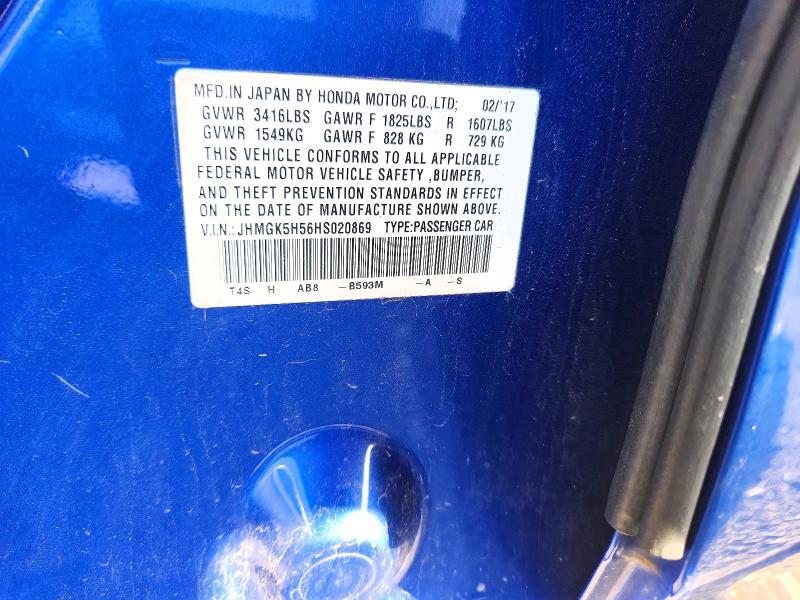 Aukcja sprzedaży 2017 Honda Fit, vin: JHMGK5H56HS020869, numer aukcji: 68547906
