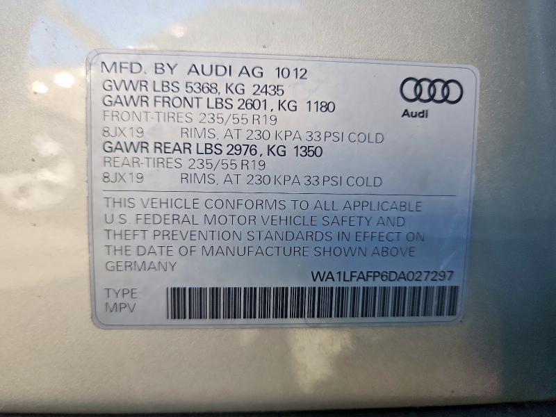 Aukcja sprzedaży 2013 Audi Q5, vin: WA1LFAFP6DA027297, numer aukcji: 70506236
