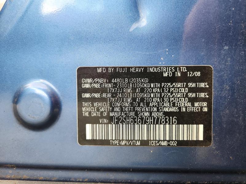 2009 Subaru Forester მანქანა იყიდება აუქციონზე, vin: JF2SH63679H778316, აუქციონის ნომერი: 68954036