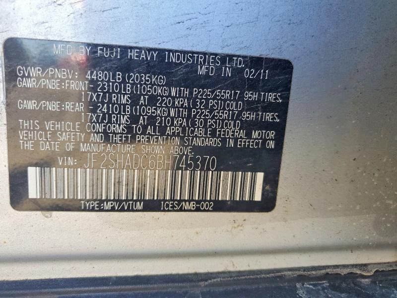 2011 Subaru Forester მანქანა იყიდება აუქციონზე, vin: JF2SHADC6BH745370, აუქციონის ნომერი: 68012996