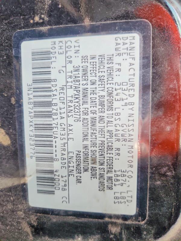 Продаж на аукціоні авто 2019 Nissan Sentra, vin: 3N1AB7APXKY323776, номер лоту: 67814766