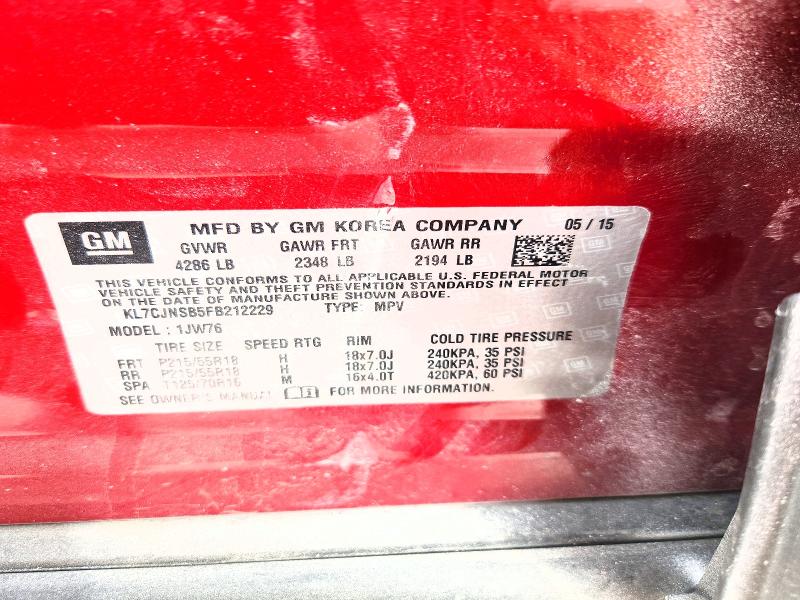 69435036 :رقم المزاد ، KL7CJNSB5FB212229 vin ، 2015 Chevrolet Trax مزاد بيع