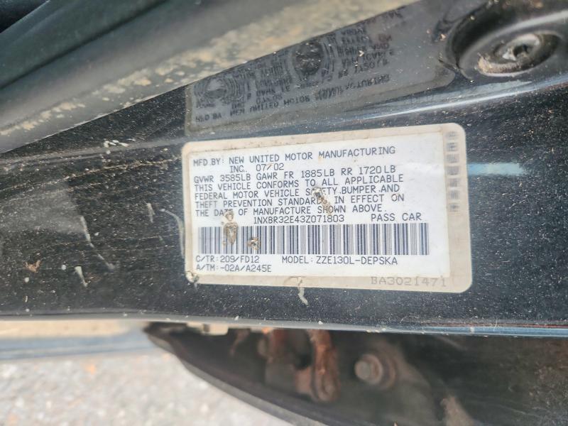 Aukcja sprzedaży 2003 Toyota Corolla, vin: 1NXBR32E43Z071803, numer aukcji: 71152206