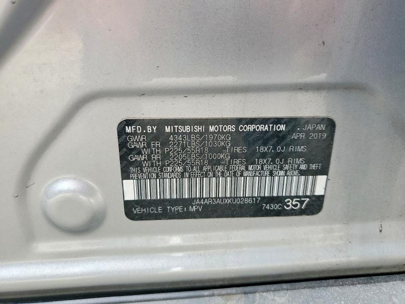 2019 Mitsubishi Outlander Sport მანქანა იყიდება აუქციონზე, vin: JA4AR3AUXKU028617, აუქციონის ნომერი: 68786156