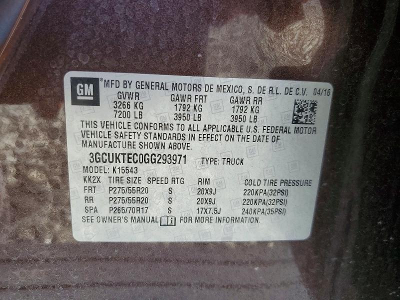 70076836 :رقم المزاد ، 3GCUKTEC0GG293971 vin ، 2016 Chevrolet Silverado مزاد بيع
