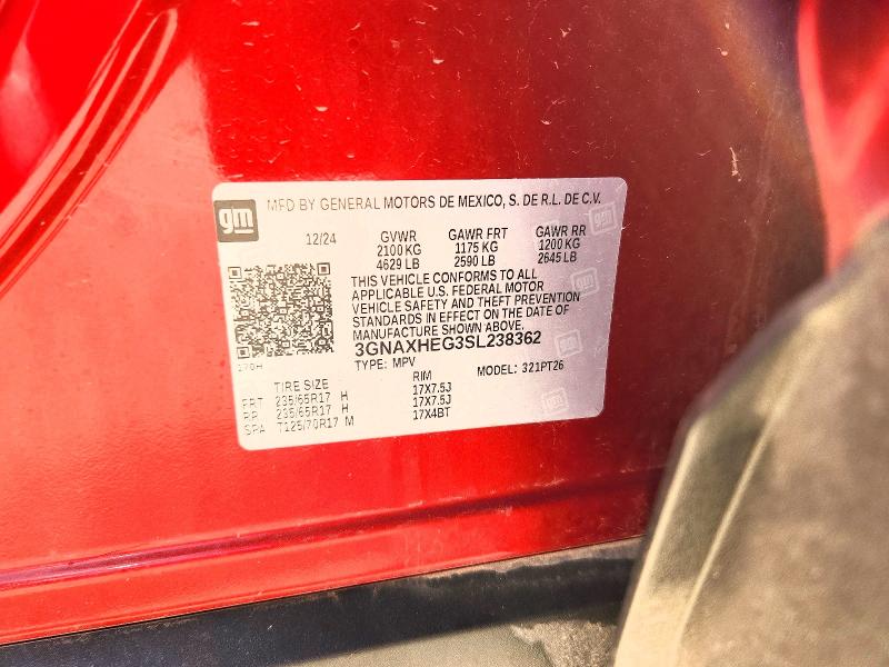 Aukcja sprzedaży 2025 Chevrolet Equinox, vin: 3GNAXHEG3SL238362, numer aukcji: 68839576