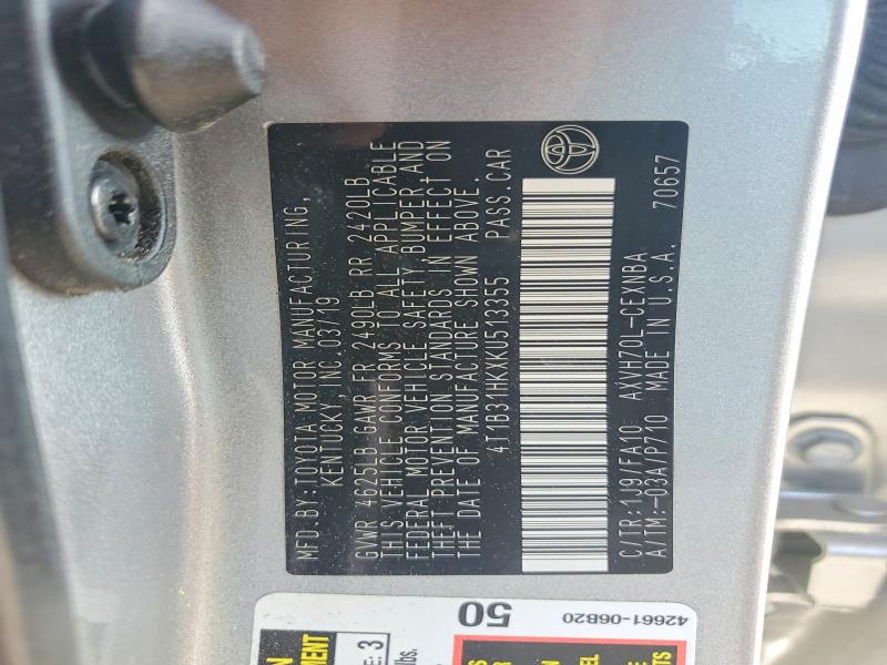 Продаж на аукціоні авто 2019 Toyota Camry, vin: 4T1B31HKXKU513355, номер лоту: 69253966