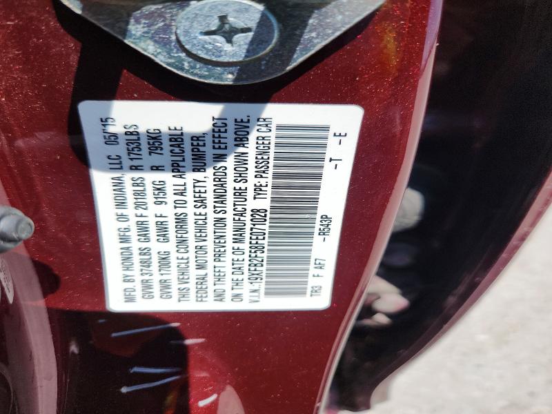 2015 Honda Civic მანქანა იყიდება აუქციონზე, vin: 19XFB2F58FE071028, აუქციონის ნომერი: 68626156