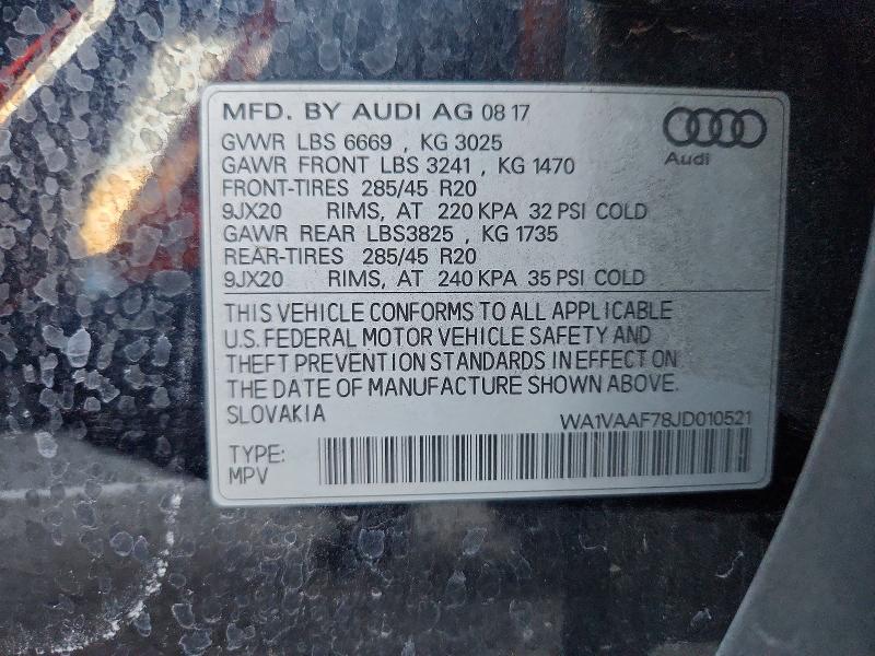 Aukcja sprzedaży 2018 Audi Q7, vin: WA1VAAF78JD010521, numer aukcji: 68407146