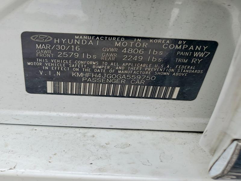 68667376 :رقم المزاد ، KMHFH4JG0GA559750 vin ، 2016 Hyundai Azera مزاد بيع