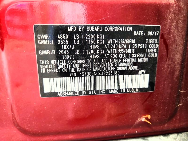Продаж на аукціоні авто 2018 Subaru Outback, vin: 4S4BSENC4J3235189, номер лоту: 67270056