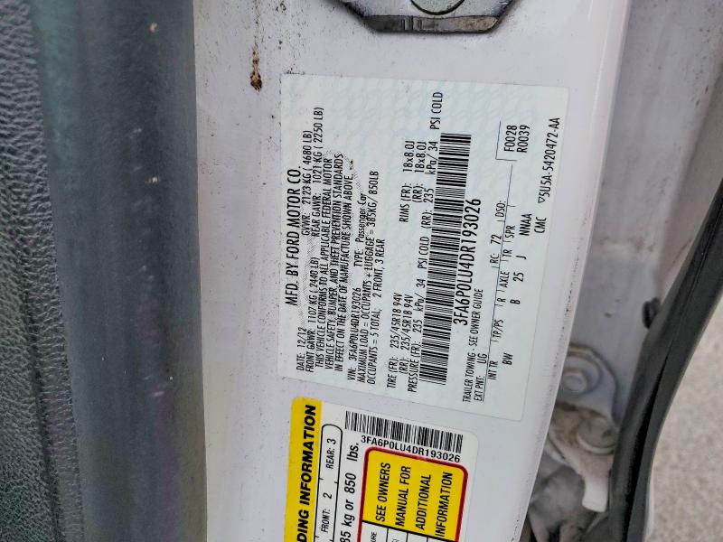 Aukcja sprzedaży 2013 Ford Fusion, vin: 3FA6P0LU4DR193026, numer aukcji: 67896256