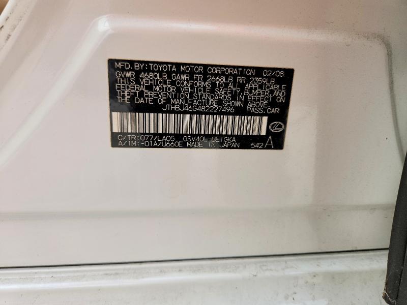Aukcja sprzedaży 2008 Lexus Es, vin: JTHBJ46G482227496, numer aukcji: 69414996