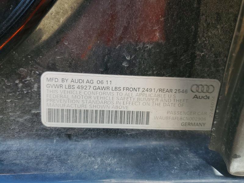 Aukcja sprzedaży 2012 Audi A4, vin: WAUBFAFL8CN002906, numer aukcji: 68206516
