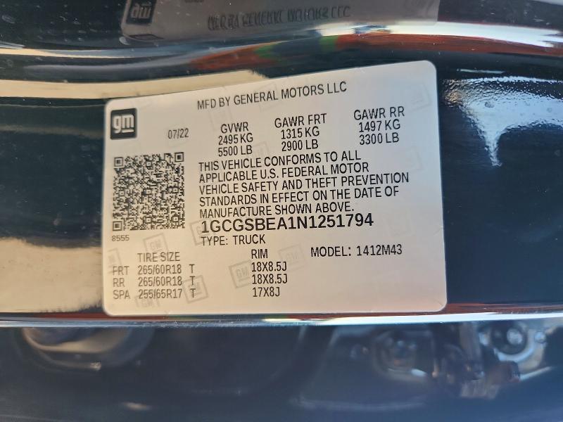 Aukcja sprzedaży 2022 Chevrolet Colorado, vin: 1GCGSBEA1N1251794, numer aukcji: 69339486