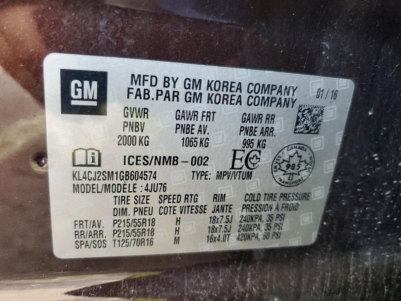 2016 Buick Encore მანქანა იყიდება აუქციონზე, vin: KL4CJ2SM1GB604574, აუქციონის ნომერი: 67006636