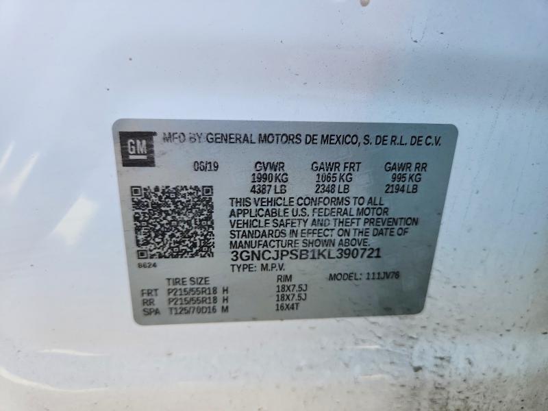 2019 Chevrolet Trax მანქანა იყიდება აუქციონზე, vin: 3GNCJPSB1KL390721, აუქციონის ნომერი: 68799516