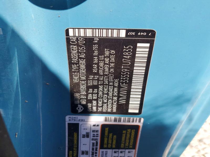 Auction sale of the 2009 Mini Cooper, vin: WMWMF33559TU74835, lot number: 68766426