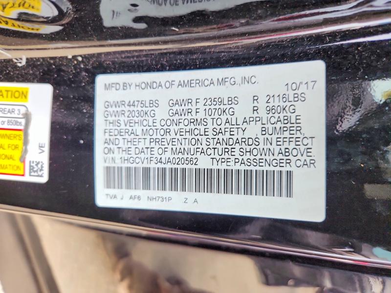 Продаж на аукціоні авто 2018 Honda Accord, vin: 1HGCV1F34JA020562, номер лоту: 69389936