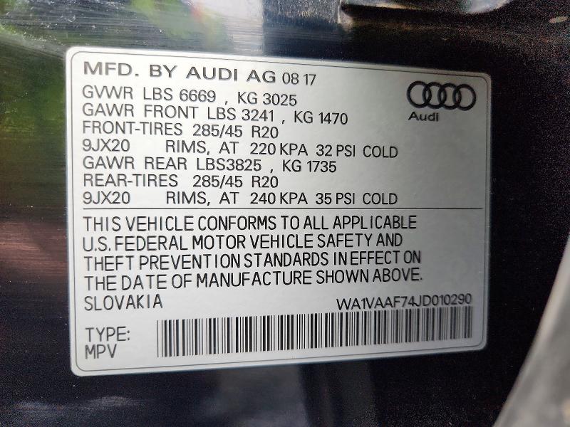 Продаж на аукціоні авто 2018 Audi Q7, vin: WA1VAAF74JD010290, номер лоту: 70808826