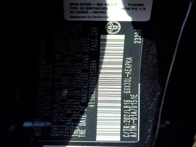 2006 Toyota Avalon მანქანა იყიდება აუქციონზე, vin: 4T1BK36BX6U113884, აუქციონის ნომერი: 69910966