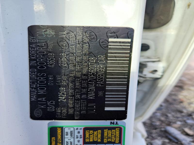 2015 Kia Optima მანქანა იყიდება აუქციონზე, vin: KNAGM4A70F5620748, აუქციონის ნომერი: 67887256