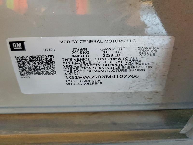Aukcja sprzedaży 2021 Chevrolet Bolt Ev, vin: 1G1FW6S0XM4107766, numer aukcji: 69600096