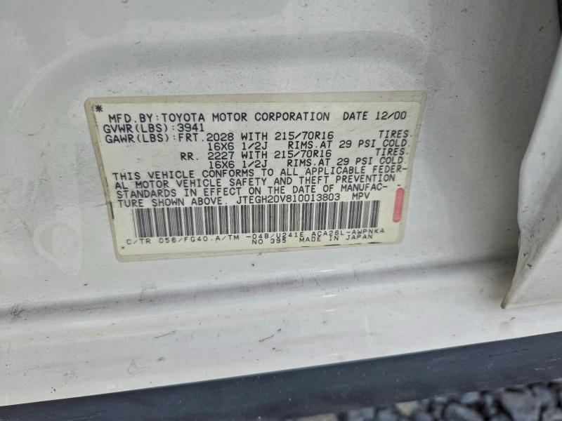 2001 Toyota Rav4 მანქანა იყიდება აუქციონზე, vin: JTEGH20V810013803, აუქციონის ნომერი: 71071136