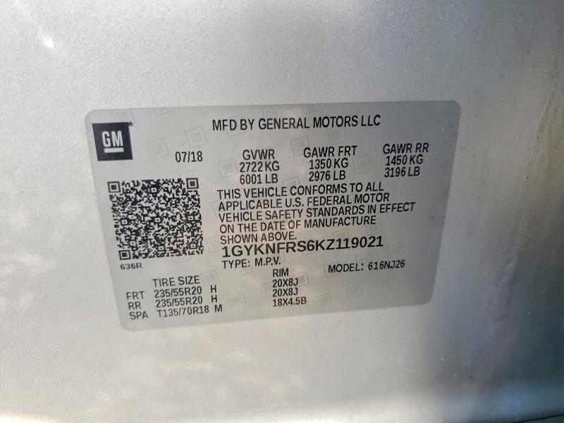 66433196 :رقم المزاد ، 1GYKNFRS6KZ119021 vin ، 2019 Cadillac Xt5 مزاد بيع