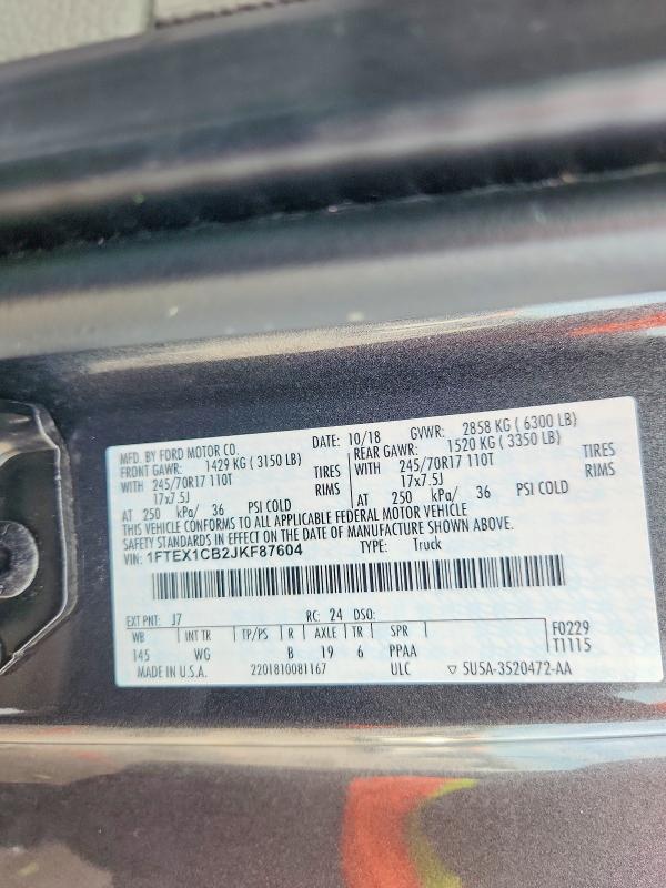 2018 Ford F150 მანქანა იყიდება აუქციონზე, vin: 1FTEX1CB2JKF87604, აუქციონის ნომერი: 70807216