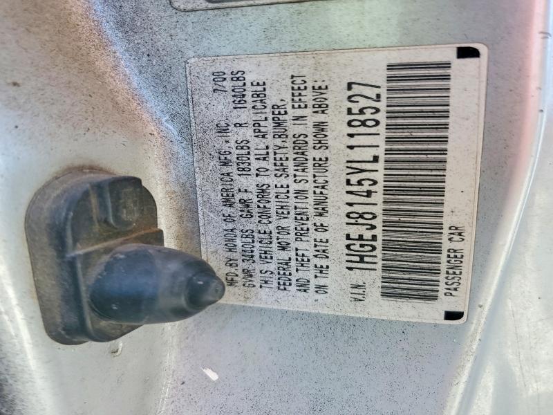 Продажа на аукционе авто 2000 Honda Civic, vin: 1HGEJ8145YL118527, номер лота: 68079286